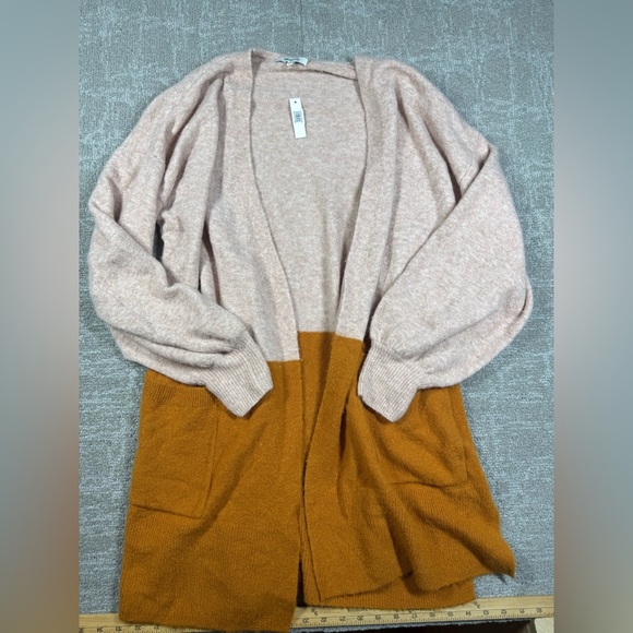 Madewell Edgewater orange Colorblock Knit Cardigan Sweater Flawed Sz L - Picture 1 of 7